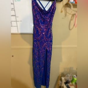 Windsor Blue Sparkly Loose Bust Prom Dress